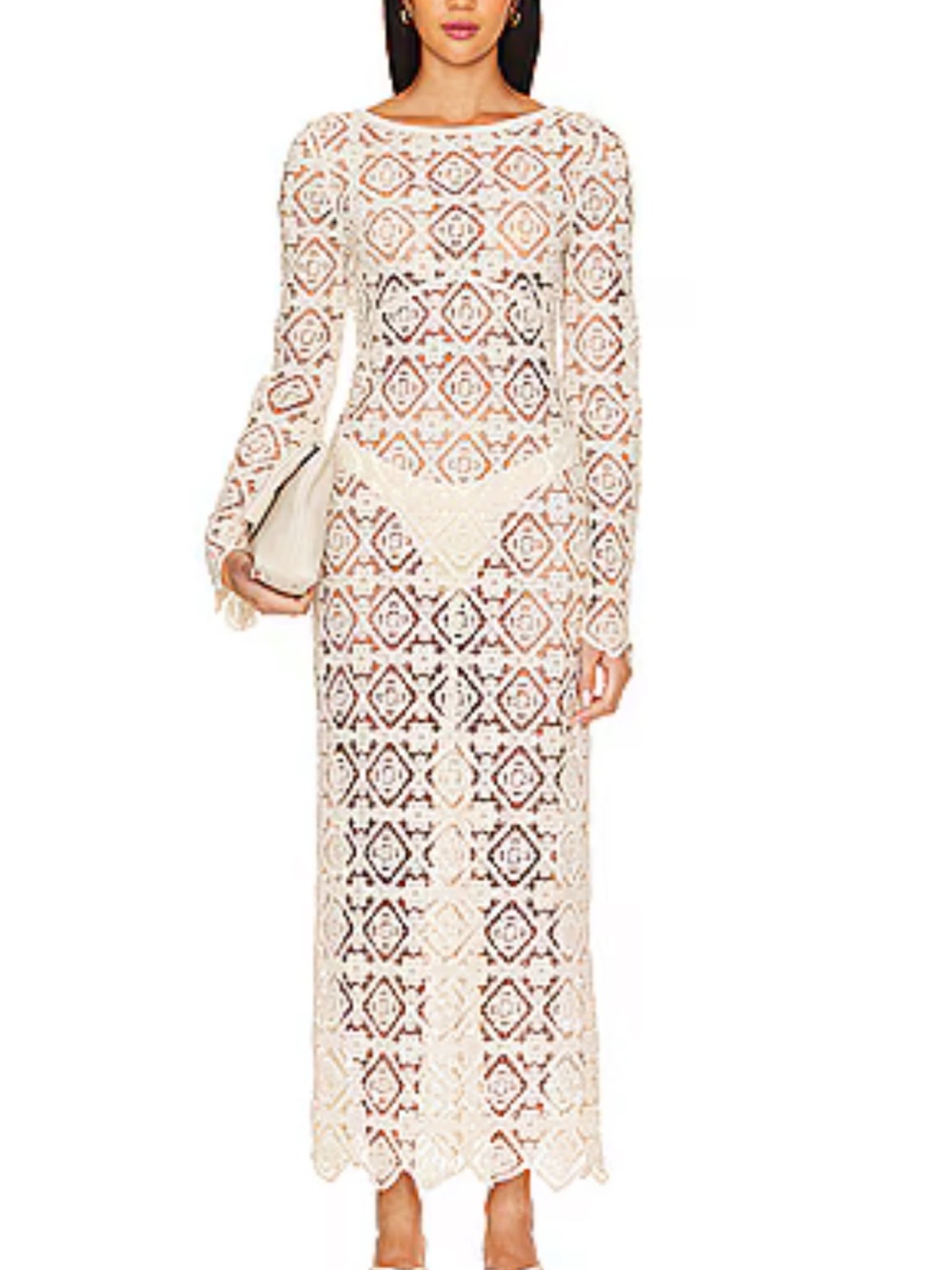 House of Harlow 1960 Cream Crochet Long-Sleeve Maxi Dress